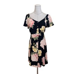 Vintage Betsey Johnson Floral Rose Mini Skater Dress Flutter Sleeve made in USA
